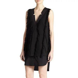 Derek Lam 10 Crosby Black Panel Fringe Sleeveless Cotton Silk Blend Dress Size 6
